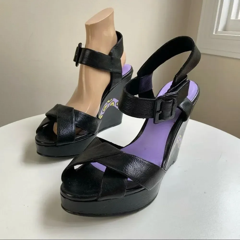 Hand Painted Nine West Platform Wedge Pumps Featuring Snake Motif One of a Kind